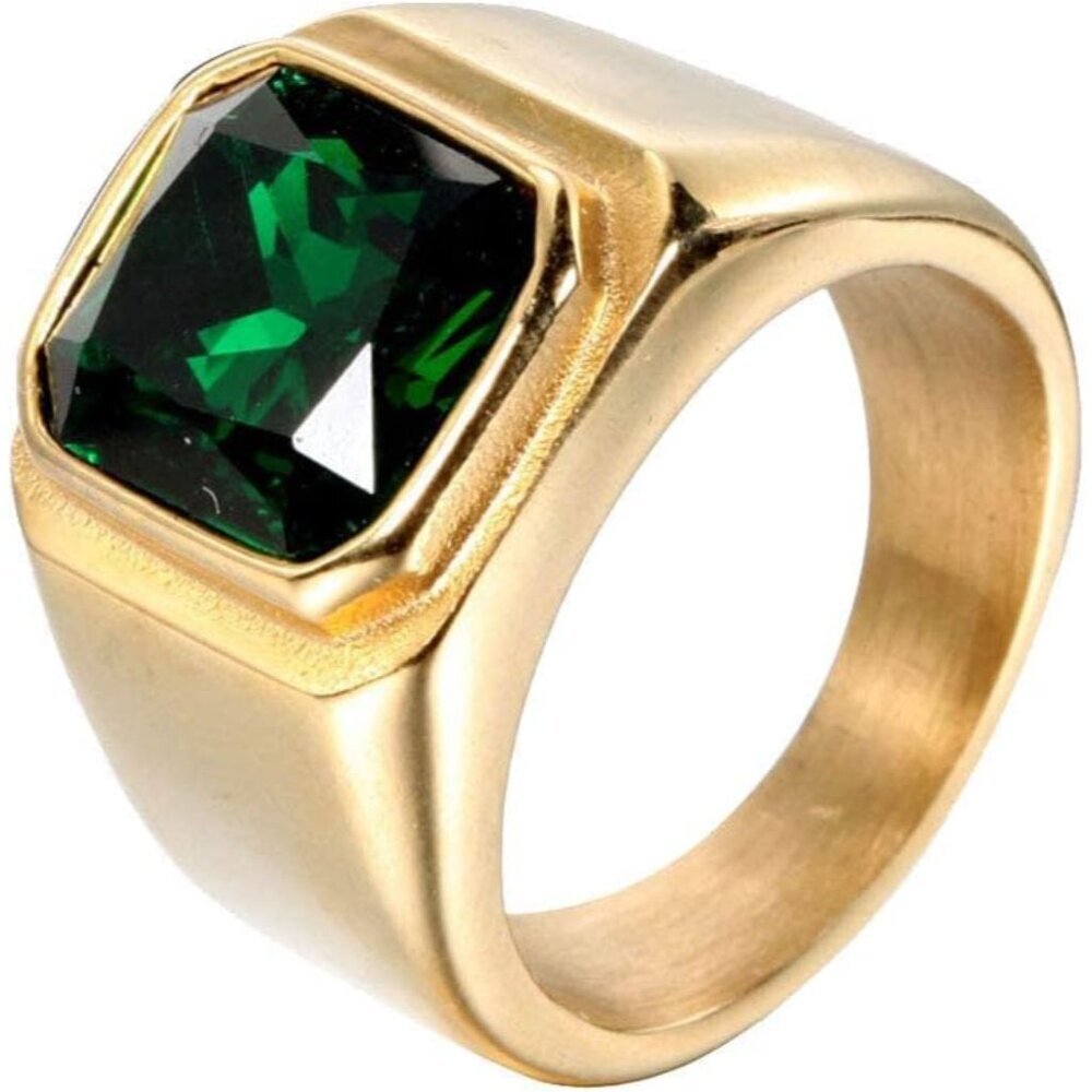 Men's Stainless Steel Ring with Multicolor Gemstone in Size 9 - Perfect Gift!